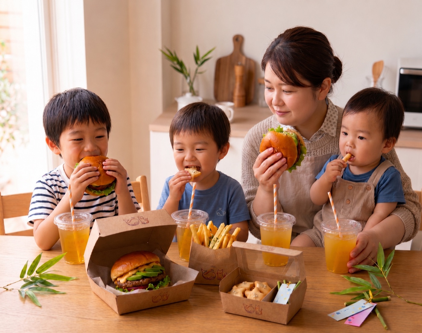 バーガーを楽しむ様子